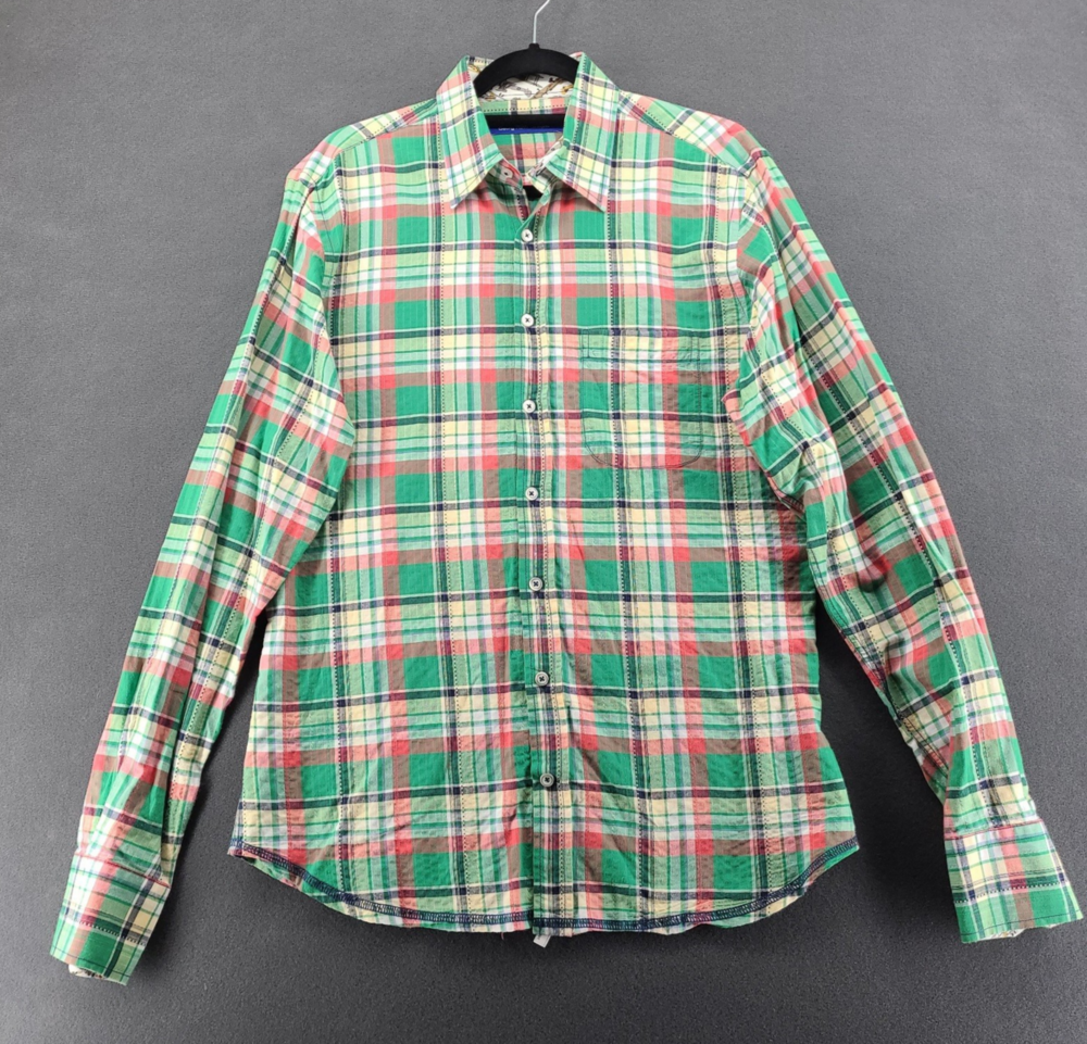 Georg Roth Los Angeles Shirt Mens M Green Plaid Airplane Flip Cuff Long Sleeve